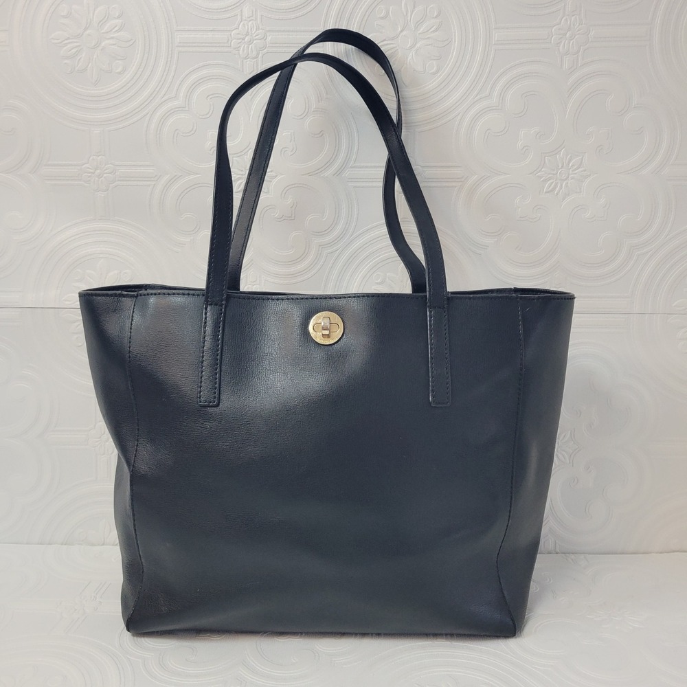 Michael Kors Black Leather‎ Tote Bag Gold Lock Closure Shoulder Bag Rivington